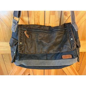 Bed Stu Hawkeye Black Waxed Canvas Messenger Bag Oil Slick Brown Gray